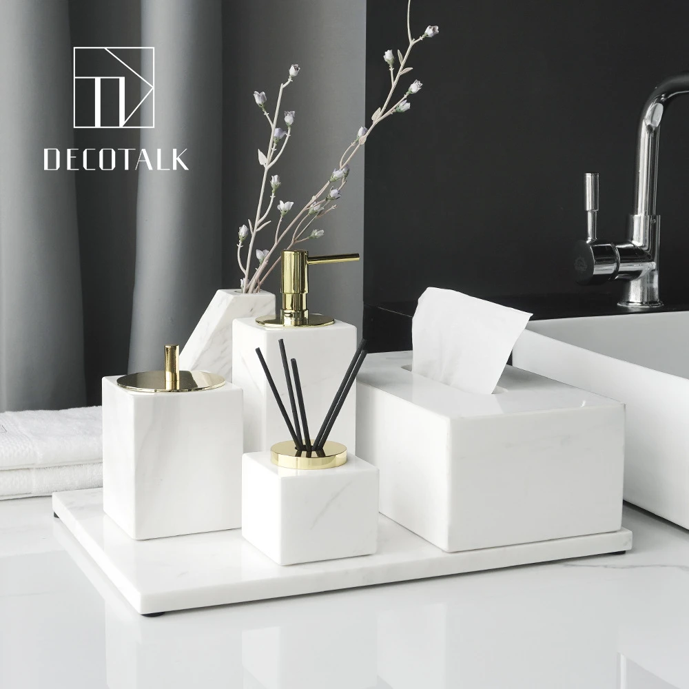 DecoTalk大理石卫浴洗漱套件设计师别墅样板间浴室金色配饰