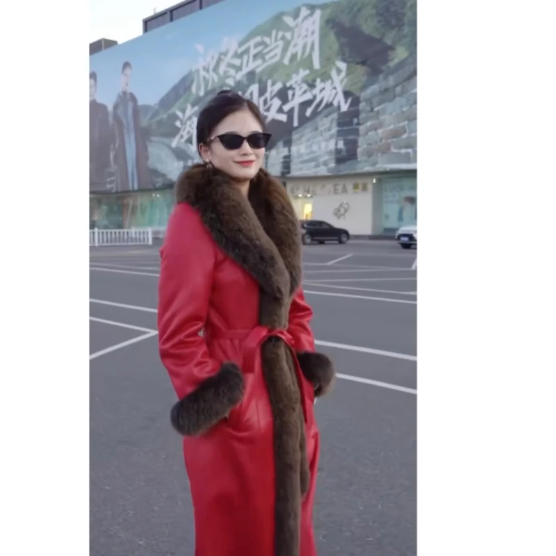新款狐狸毛领冬装外套加绒加厚中长款保暖修身显瘦大衣网红女士