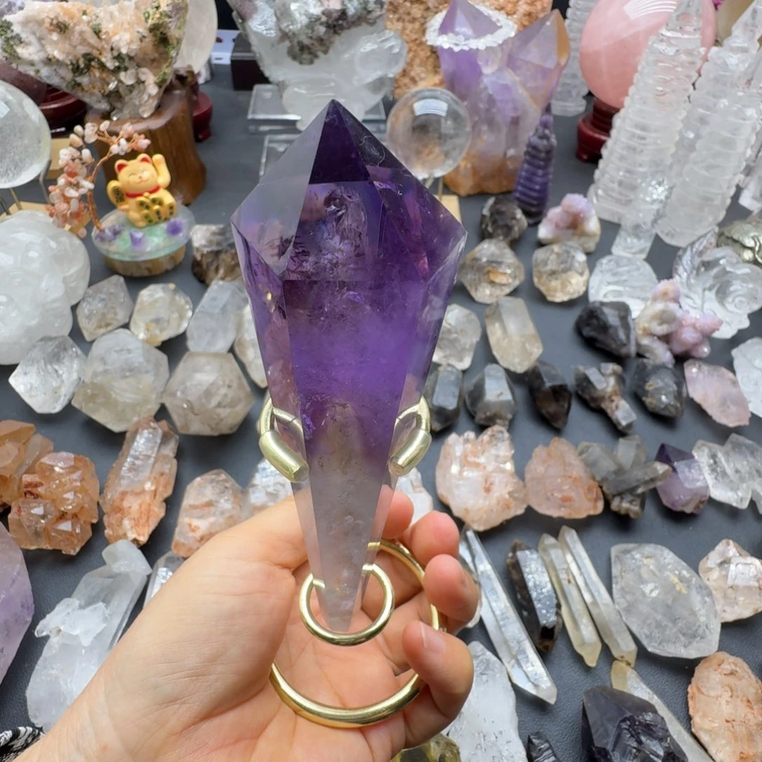 石材紫水晶权杖带底座