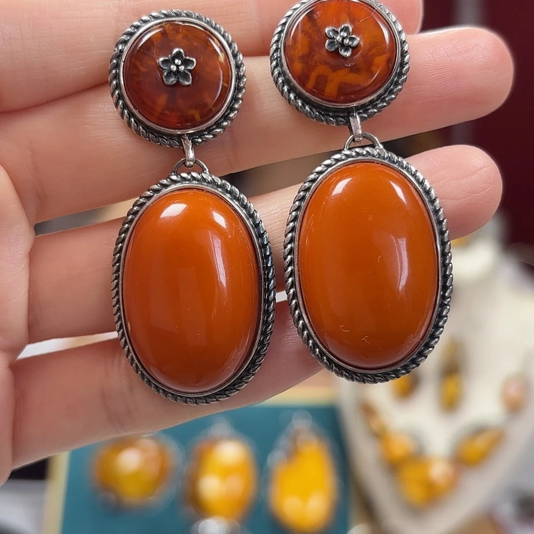 蜜蜡未镶嵌耳饰耳坠