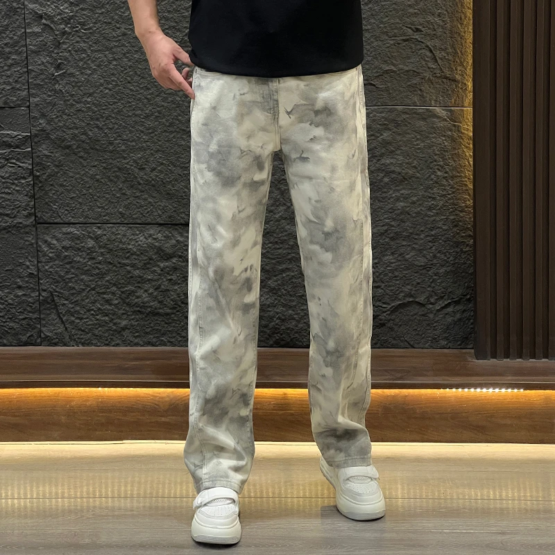 美式高街男士牛仔裤秋季新款宽松垂感脏脏裤青年痞帅百搭休闲男裤