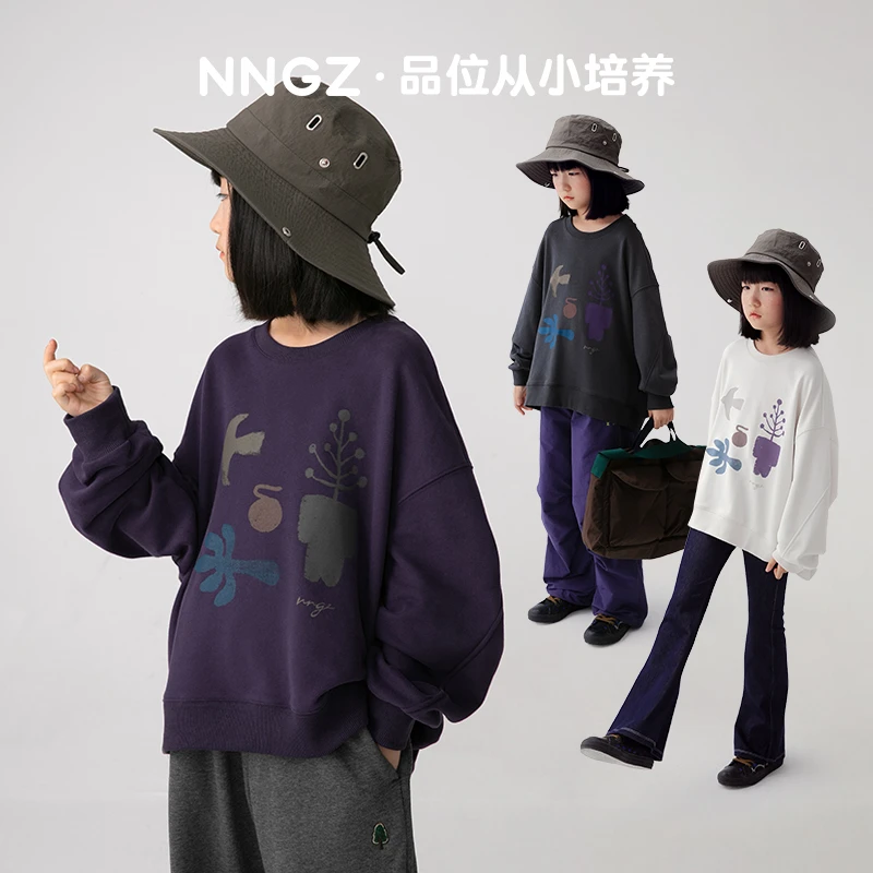 女童大童廓形加绒卫衣童装秋季大赛保暖舒适儿童上衣套头衫宽松