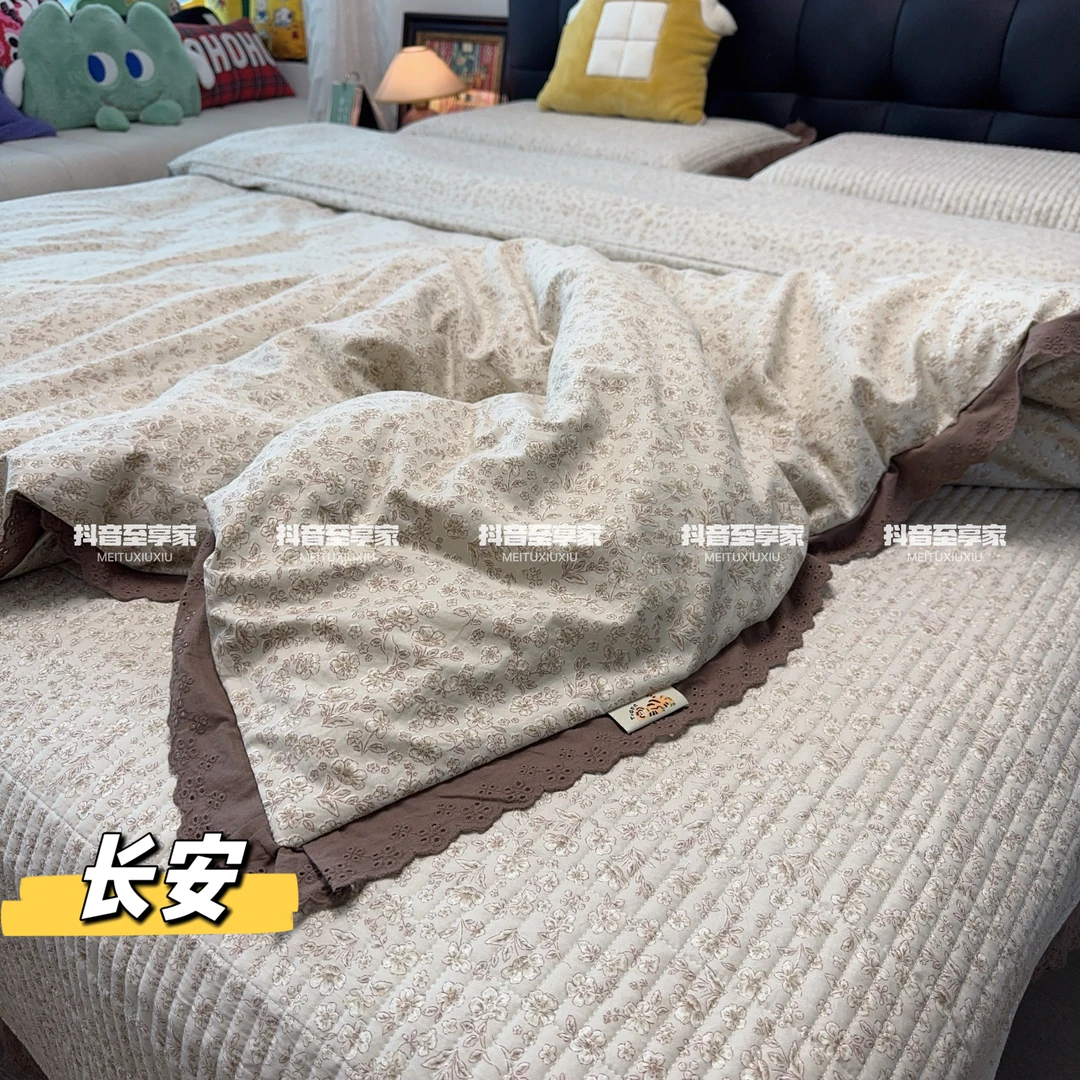法式花边床盖四件套三件套A类高密针织被套法式机洗被罩四季床品