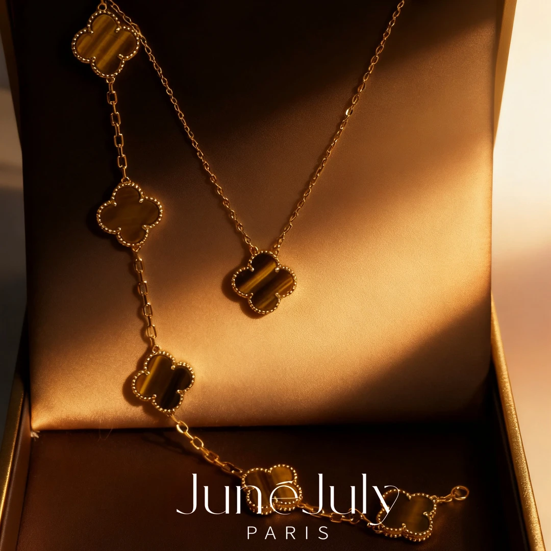 铜合金吊坠 JuneJuly 百搭气质新年经典虎眼四叶草手链项链