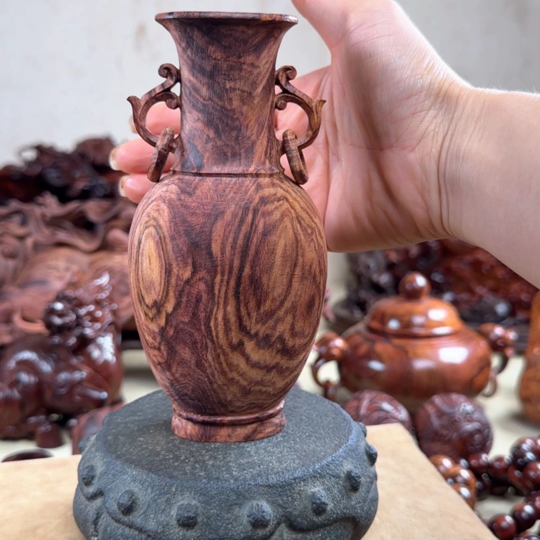 【闪购商品】黄花梨/降香黄檀泥*双耳瓶 摆件品