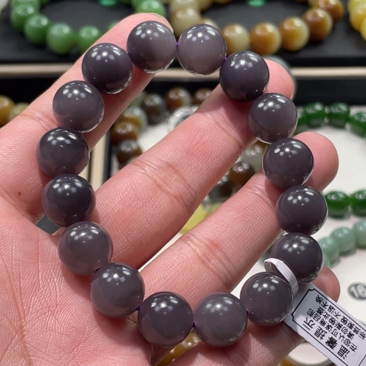 和田玉未镶嵌手链烟紫卡13精品