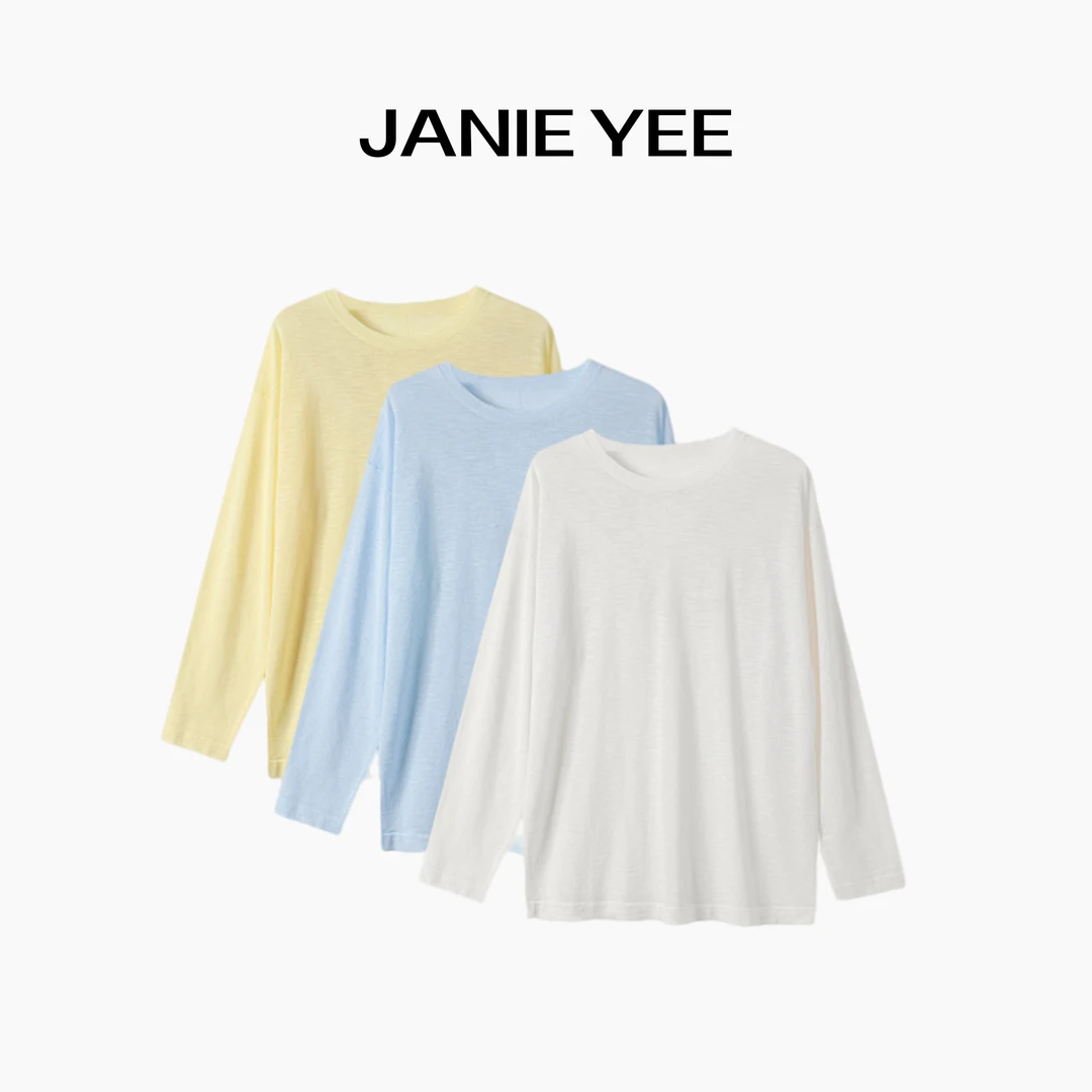 Janie Yee”马卡龙防晒“ 天丝亚麻慵懒宽松休闲长袖T恤薄 25A1539