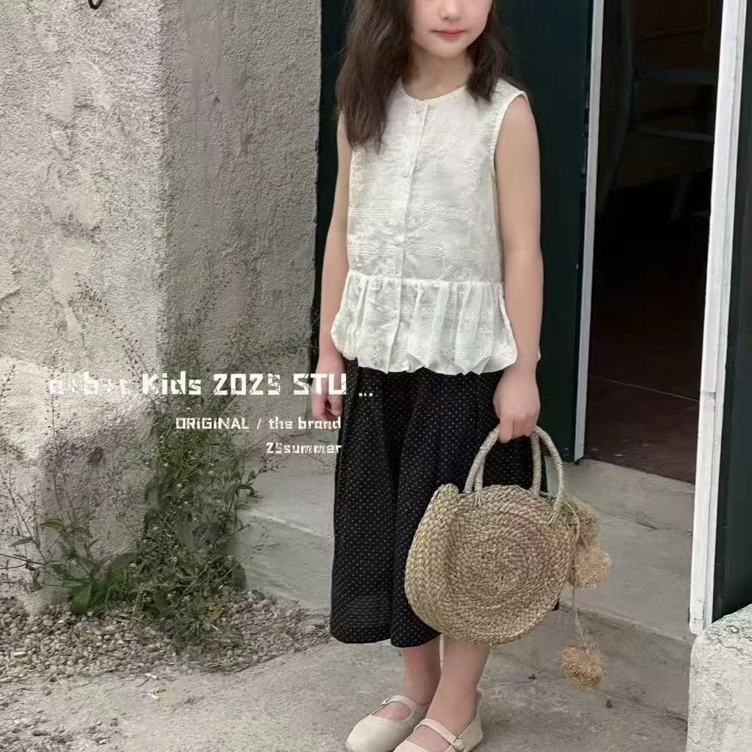 3055儿童夏款刺绣暗花两件套