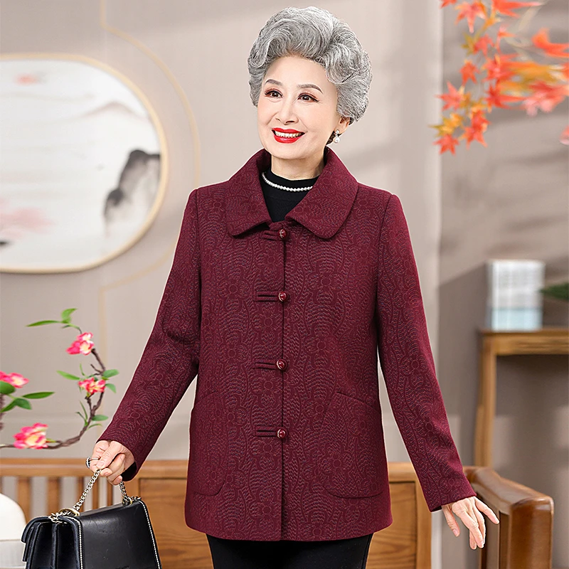 M312 妈妈装春秋款冬季纽扣开衫外套奶奶装秋冬加绒加厚上衣外套