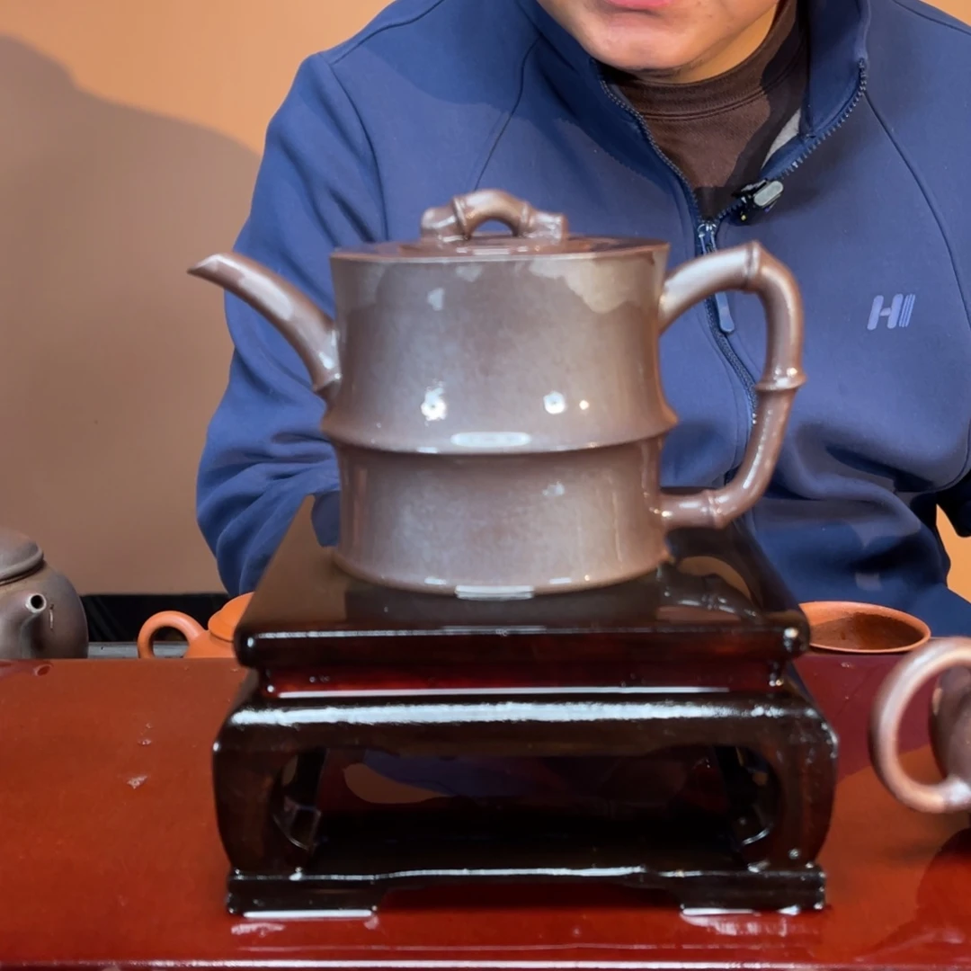 茶壶紫砂高端280cc紫泥竹段高温