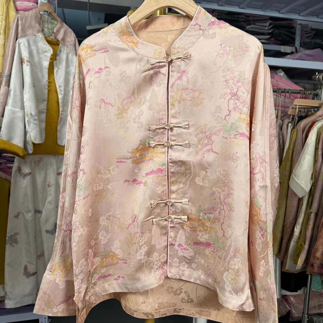 [XIOAA]直襟单排扣常规款小衫提花唐装上衣复古网红时尚长袖