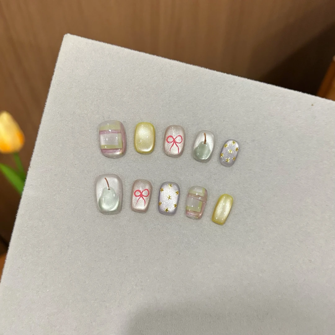 【小雪梨】纯手工短款工具包穿戴甲猫眼爆款穿戴甲高颜值短穿中长款