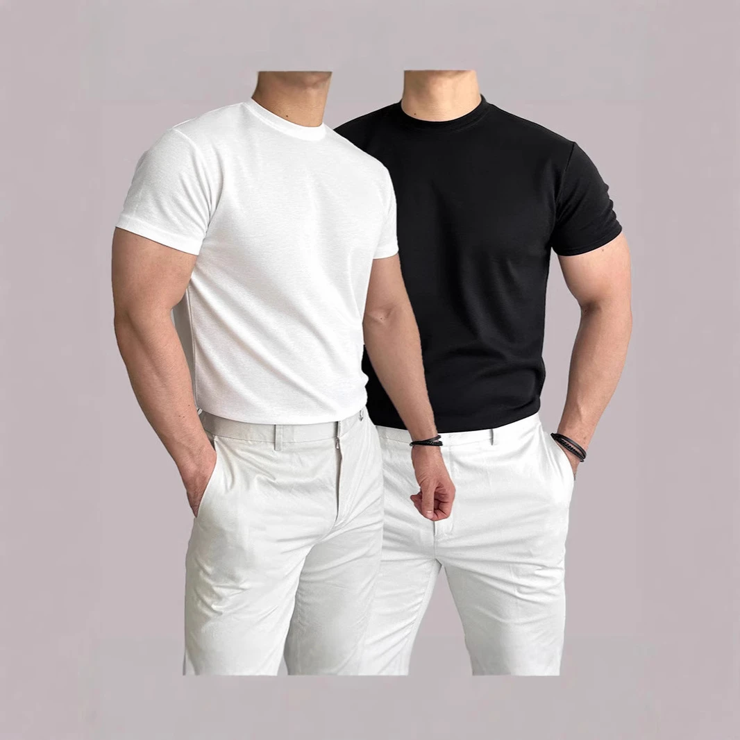 男士体恤健身训练运动高弹短袖吸汗速干透气纯色圆领百搭束口T恤