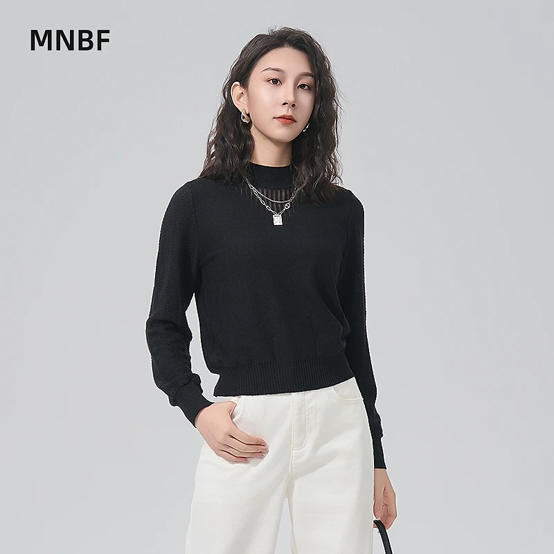 曼诺比菲商场同款春季白色圆领针织衫毛衣内搭减龄MFCM111223