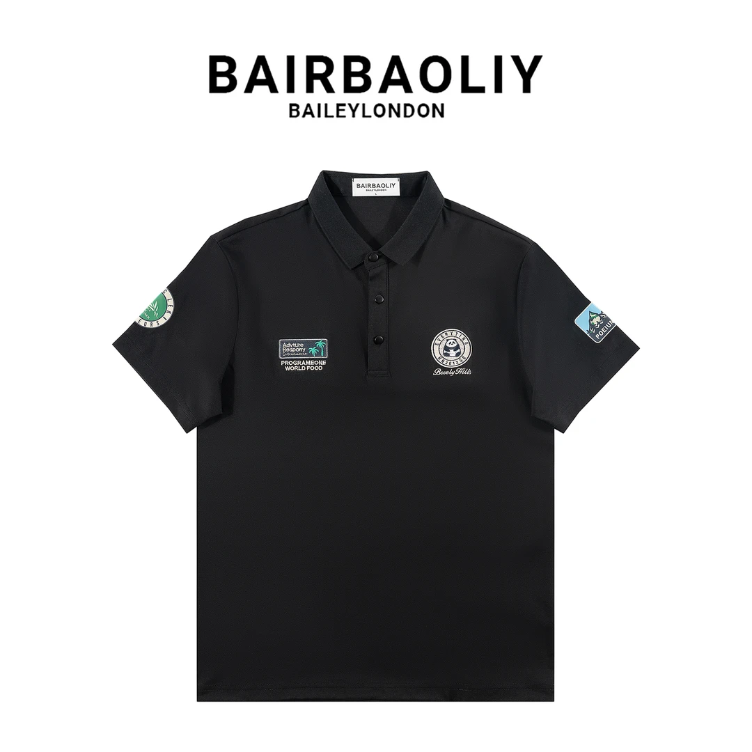 BAIRBAOLIY2025欧美潮牌徽章刺绣POLO衫短袖男士高档休闲翻领上衣