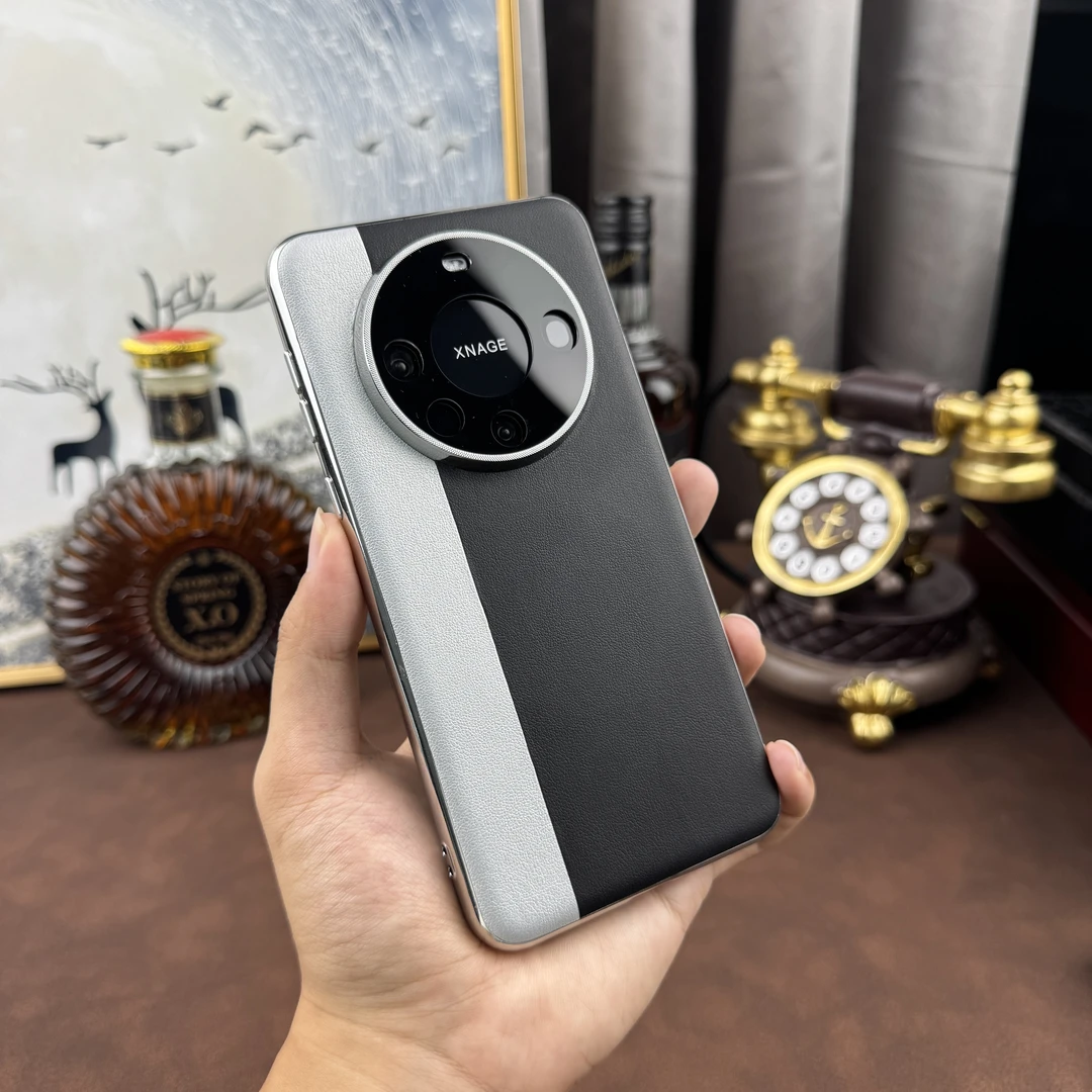 适用华为MATE60手机壳拼贴素皮MATE40/50/MATE70PRO精孔保护套男