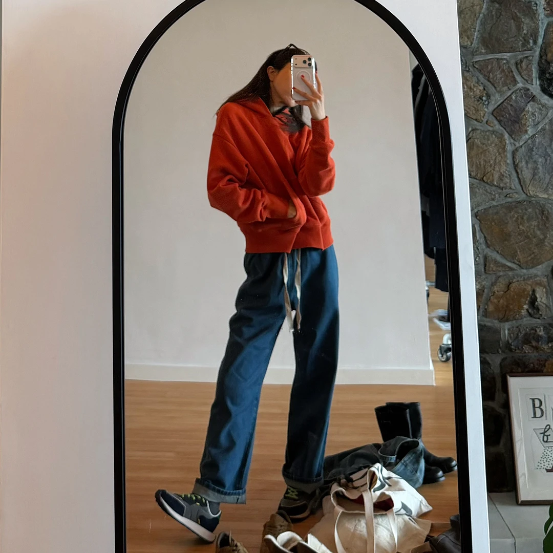 ROMI STUDIO“复古时髦”湖水蓝色环保洗水松紧腰牛仔裤 RWCAX96276