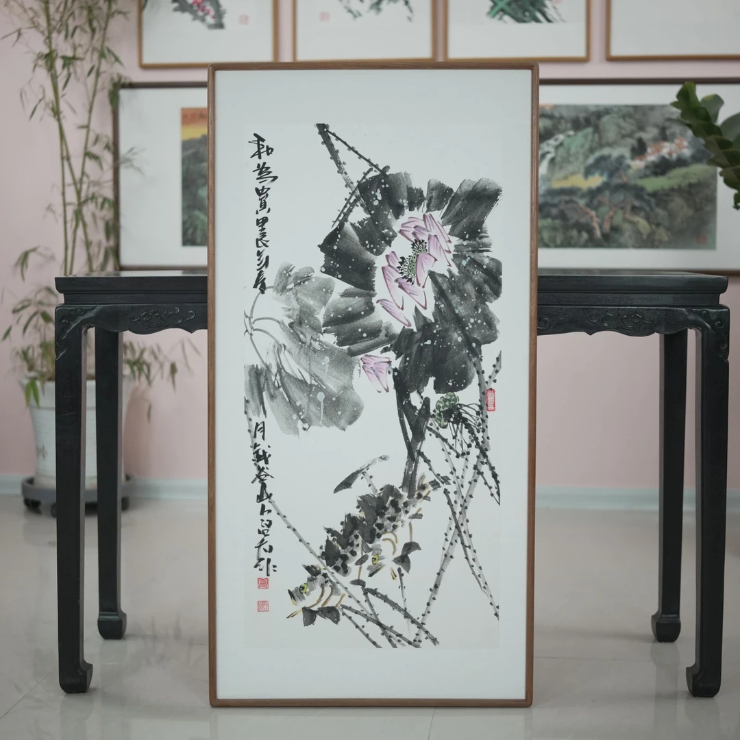 高启太老师手绘国画作品《和为贵》尺码122*62厘米