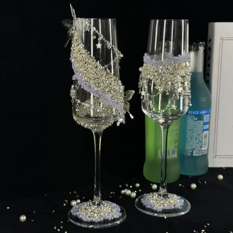 敬酒杯diy敬酒杯成品敬酒杯备婚碎钻装饰杯高脚杯diy结婚