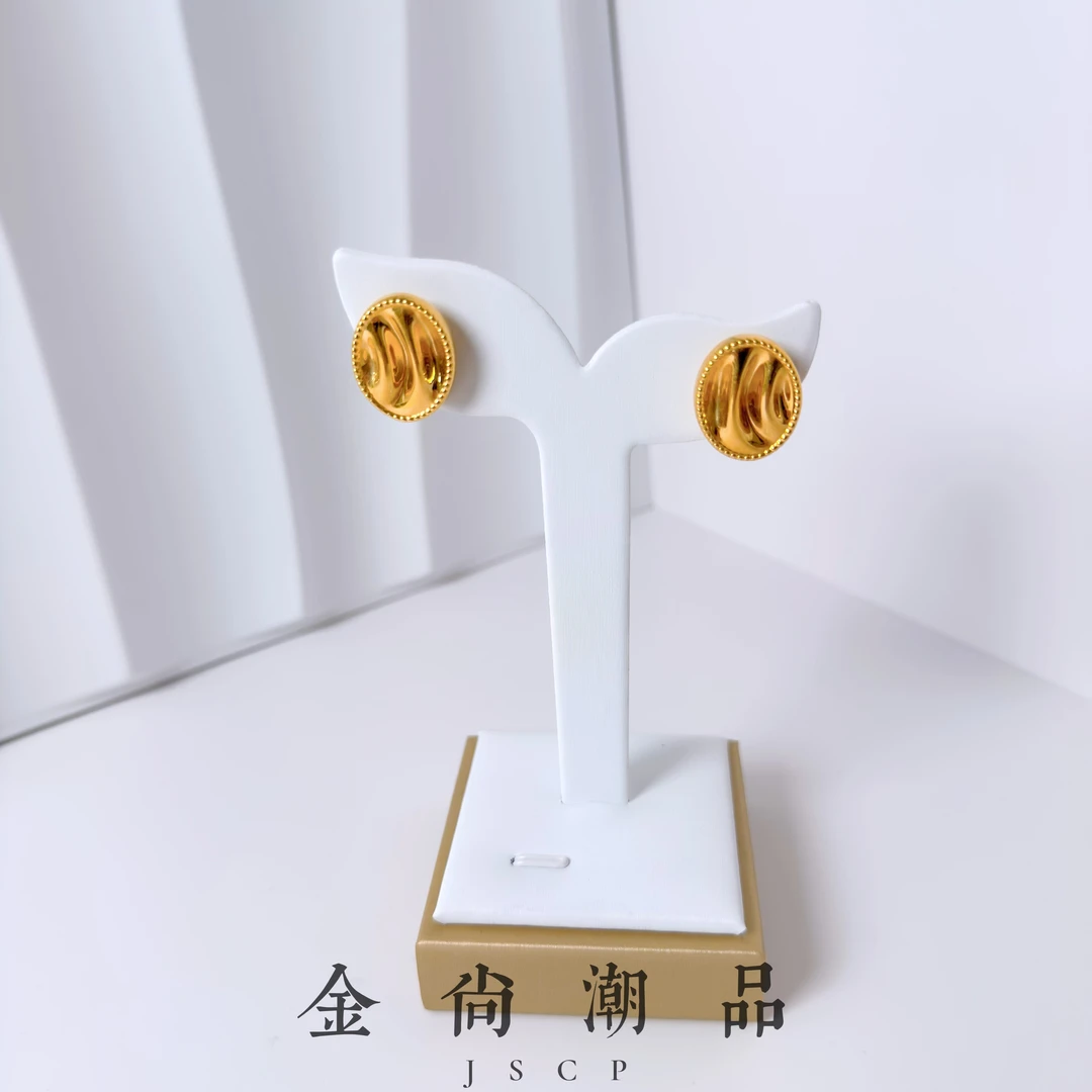 【纽扣耳钉】足金999黄金5D无氰流金岁月百搭时尚耳钉
