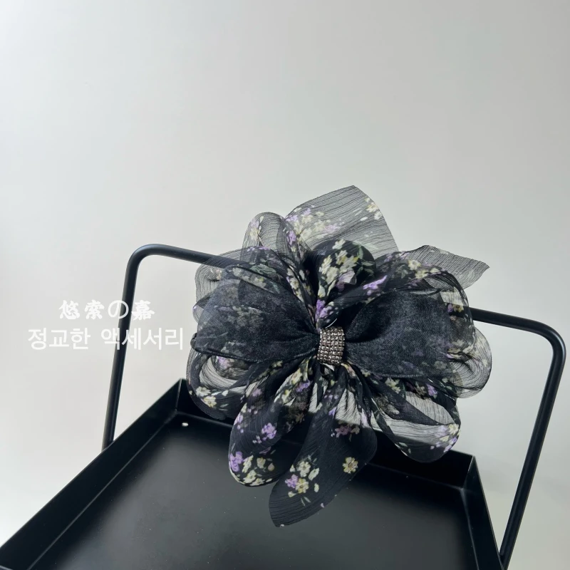 韩版气质超洋气韩版发夹网纱后脑勺高级感高马尾发夹蕾丝大号抓夹