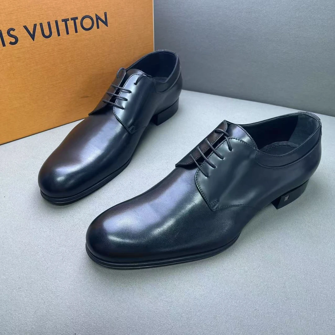 未使用 LouisVuitton/路易威登 黑色系带圆头商务皮鞋39.5码/全新