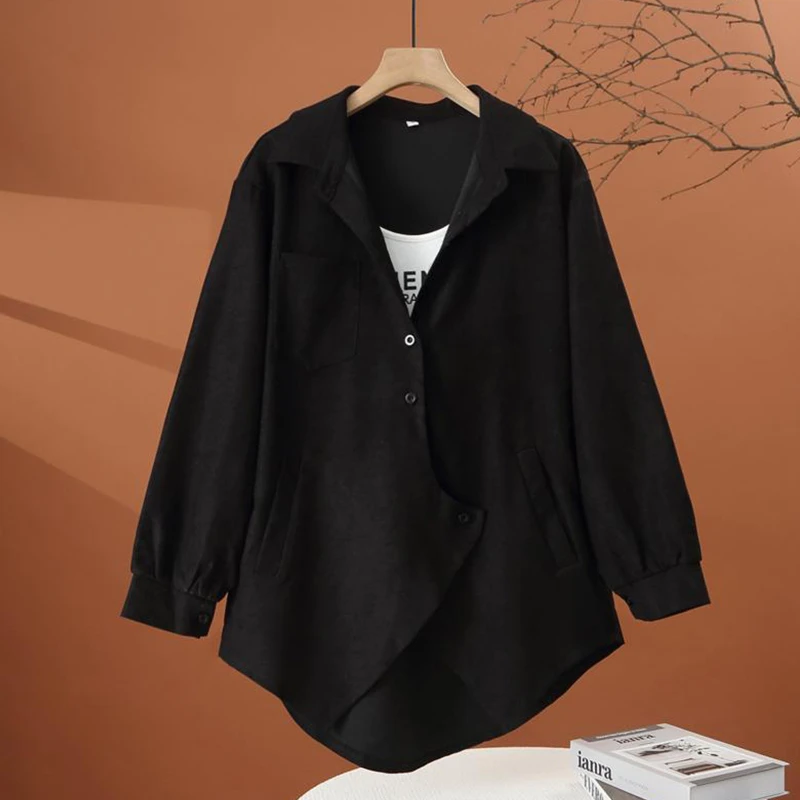 宽松休闲大码长袖衬衫外套女春季新款设计感时髦遮肉显瘦百搭衬衣