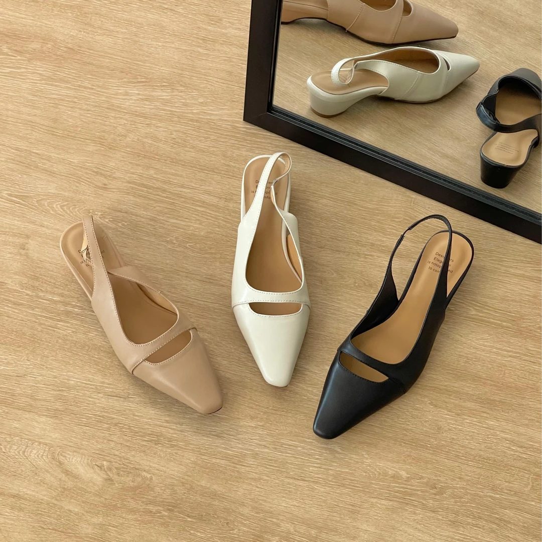 HUSSLOVE 头层羊皮·跟高3CM·简约百搭轻职风镂空包头凉鞋女