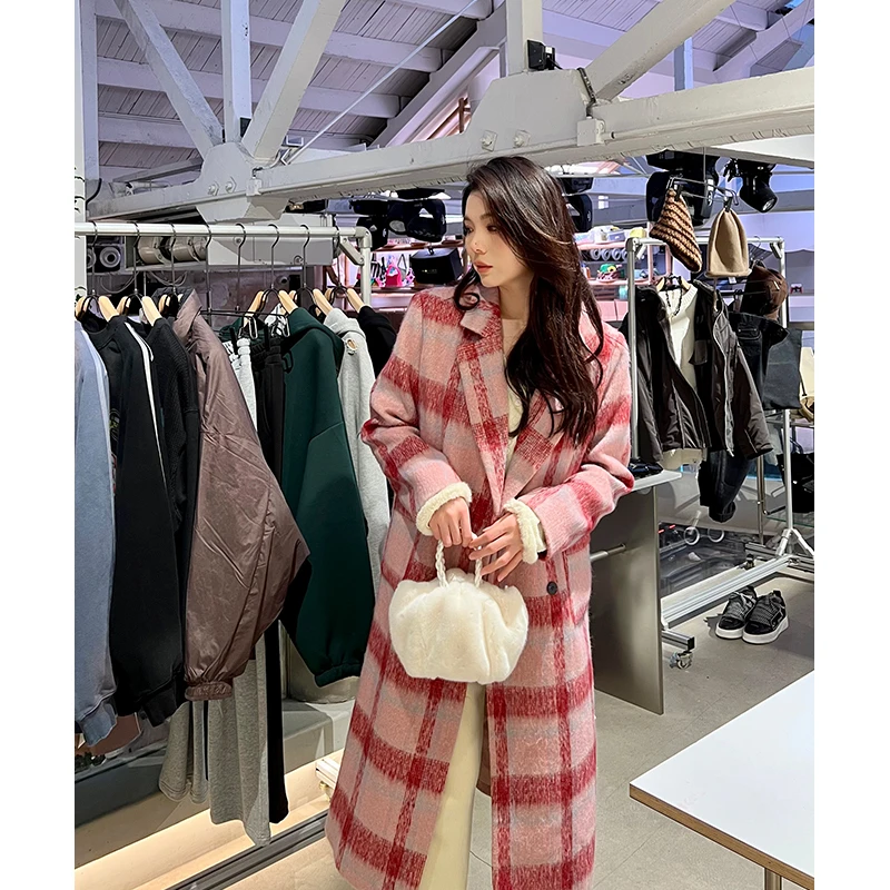 QC李潇洒【海派甜心】微胖女冬中长款气质格纹慵懒夹棉大衣XS311Q44