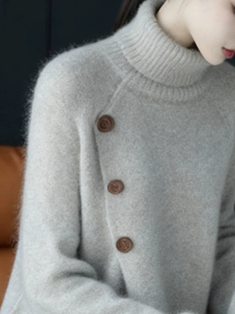 简约风休闲绝美灰色长袖毛衣针织衫女冬季新款超好看百搭显瘦上衣