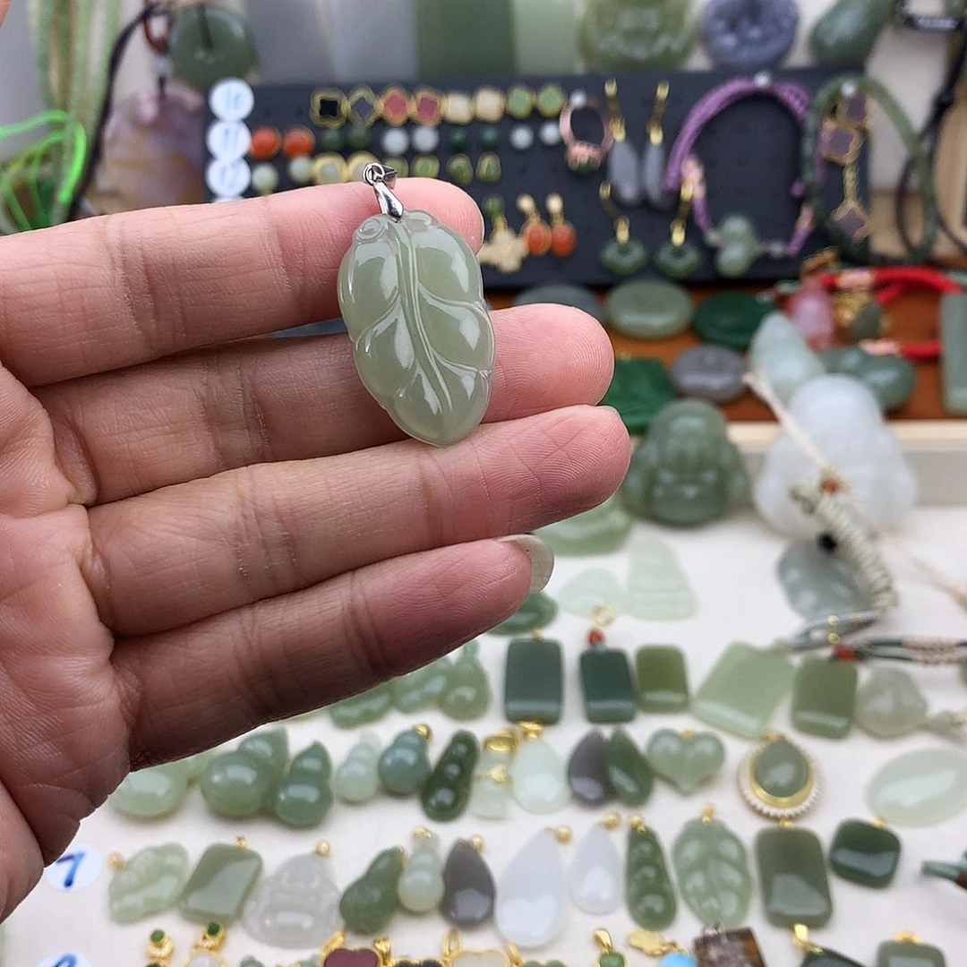 和田玉银S925镶嵌吊坠(不含链)