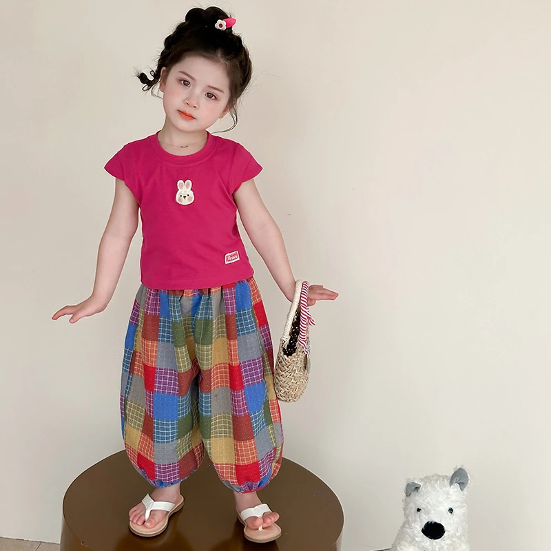 女童套装潮款短袖灯笼裤儿童两件套夏装洋气小女孩宝宝2025新款
