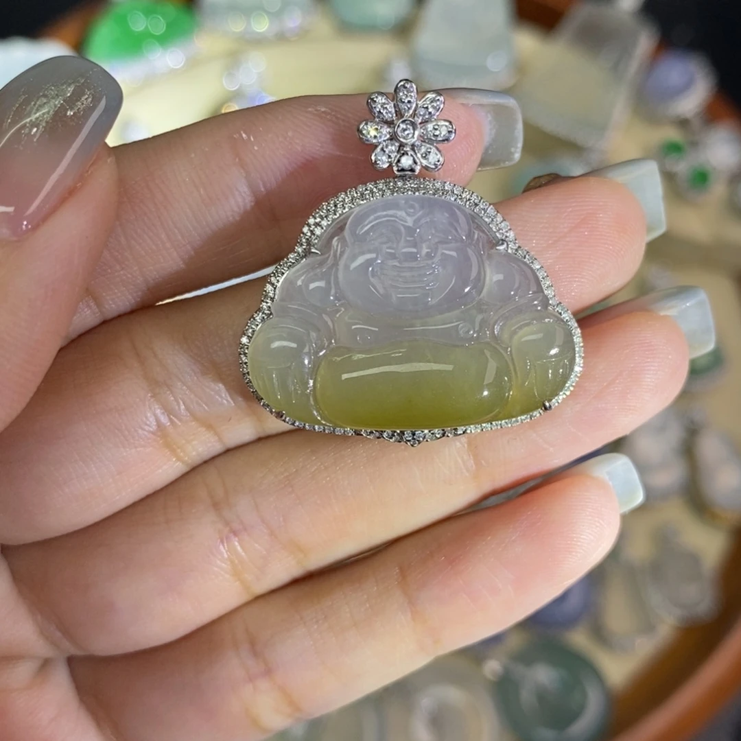 翡翠18K金镶嵌颈饰A货翡翠