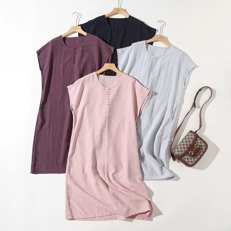 自在如风！2025夏新款雨露亚麻简约宽松连衣裙凉爽口袋裙子88960-1