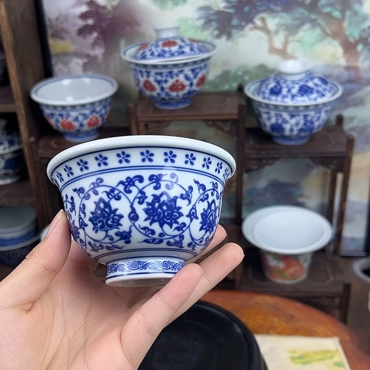 杯子青花缠枝莲压手