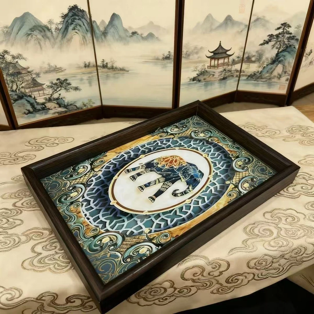 招财吉祥大象桌面收纳盒摆件两用桌面收纳零食盒玄关装饰托盘