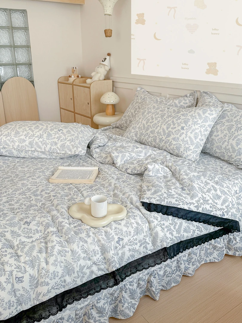 小清新皱皱纱床盖夏被四件套印花夏季被子夏凉被空调被床品套件