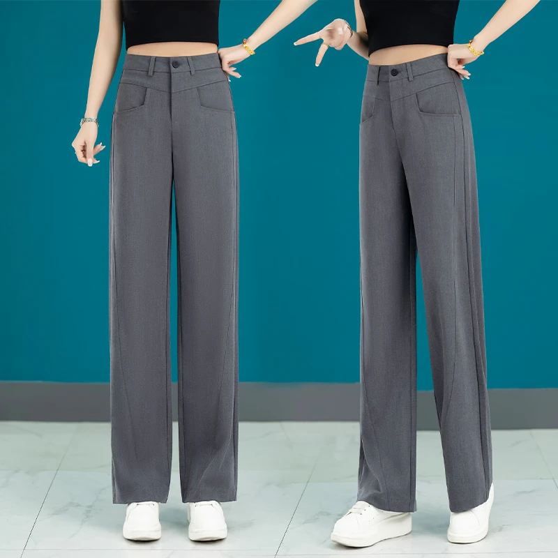 窄版高腰显瘦直筒西装裤女2025春季新款百搭垂感休闲设计感阔腿裤