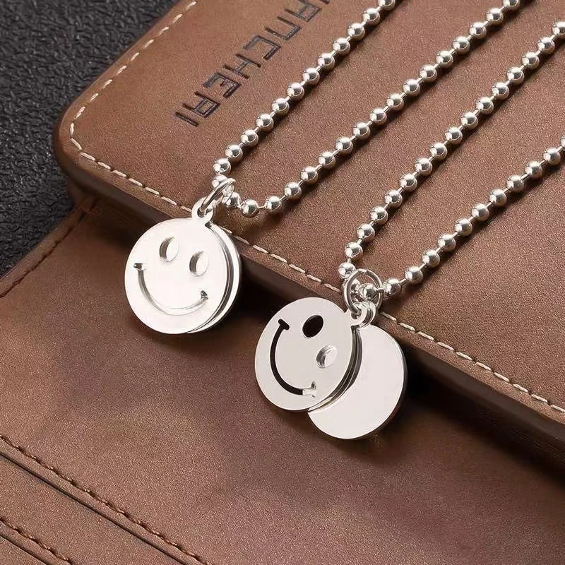 坠链均足银 足银套链亲子款笑脸吊坠简约百搭个性生日礼物做旧