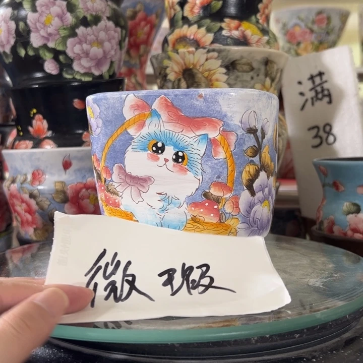 景德镇手绘花盆满38包邮偏远地区除外