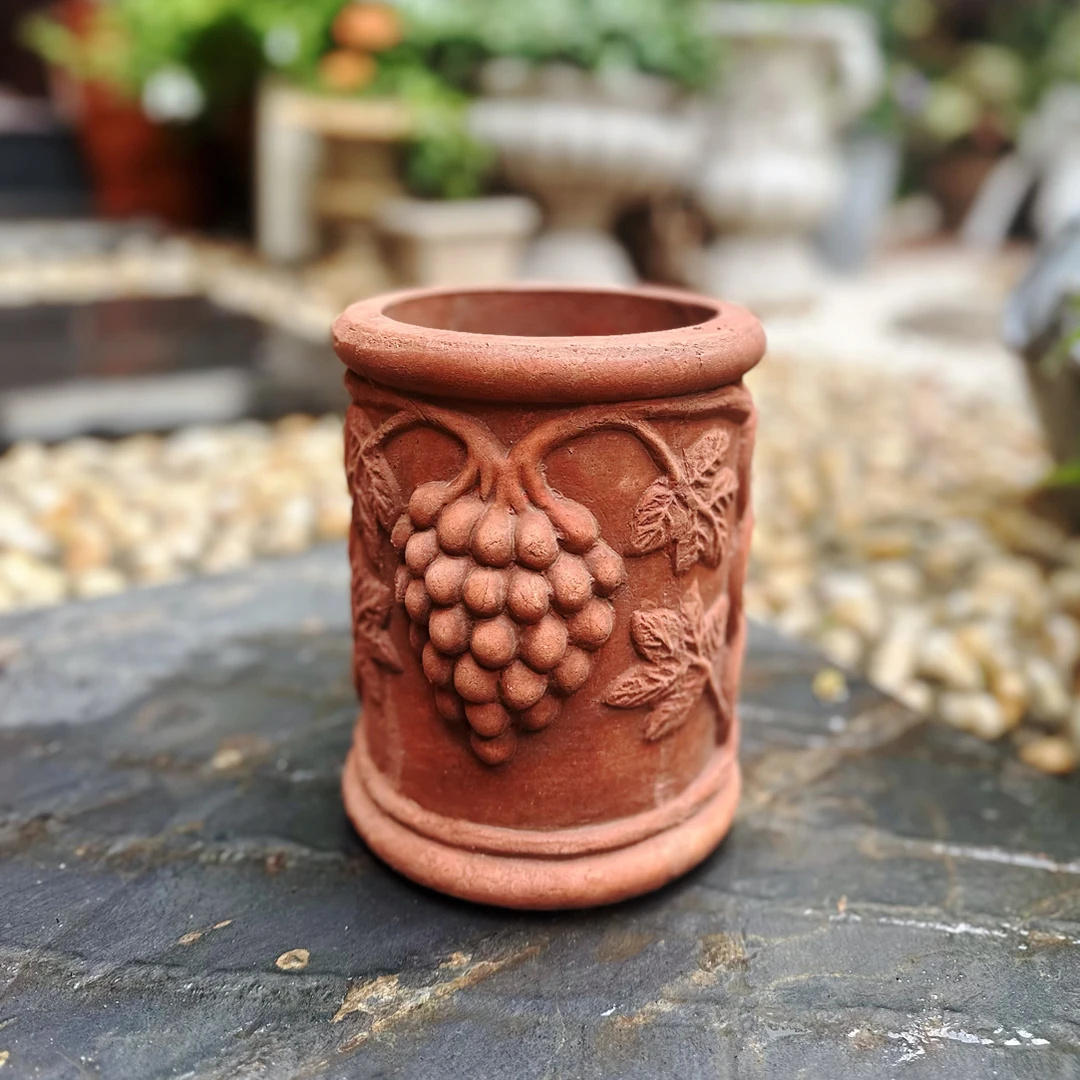 【南乔花园】直筒葡萄盆立体浮雕盆复古红陶种植盆
