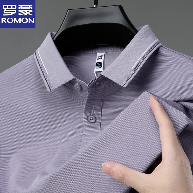 罗蒙含桑蚕丝短袖翻领t恤男纯色商务休闲体恤衫中老年上衣Polo衫