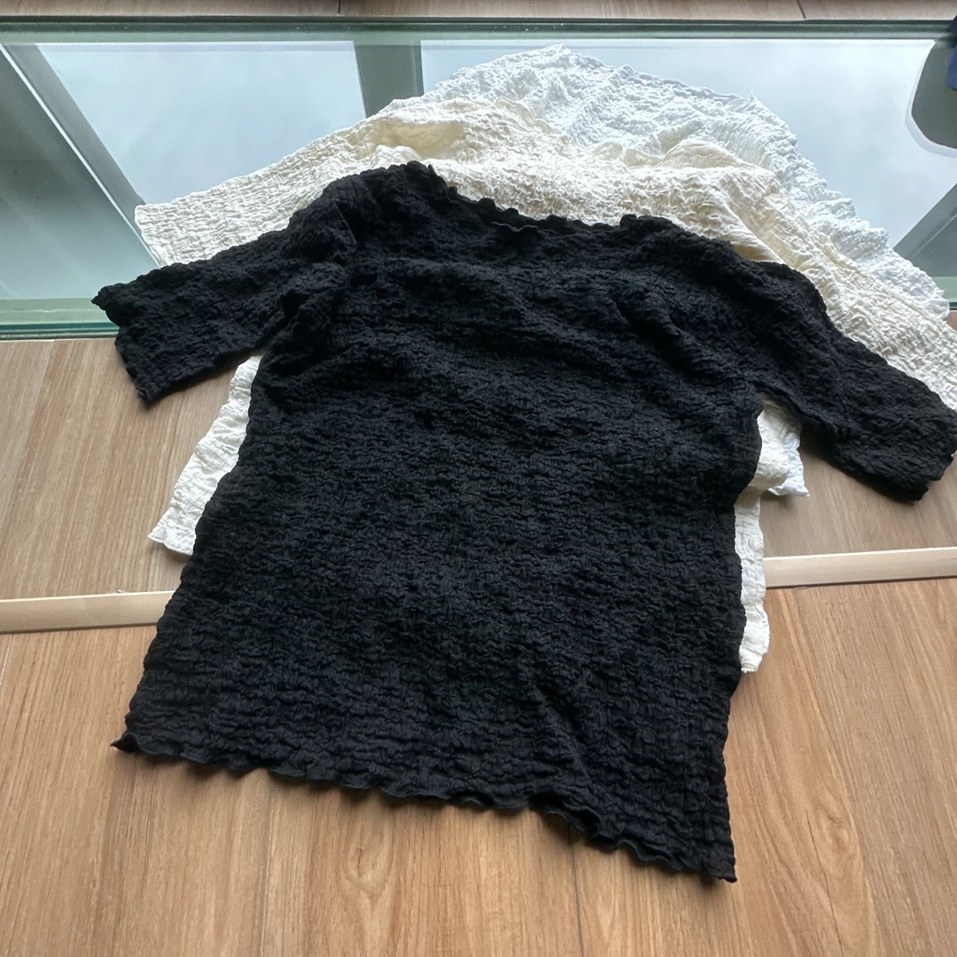 【美琪元选】褶皱 百搭显瘦 女士圆领女士短袖T恤