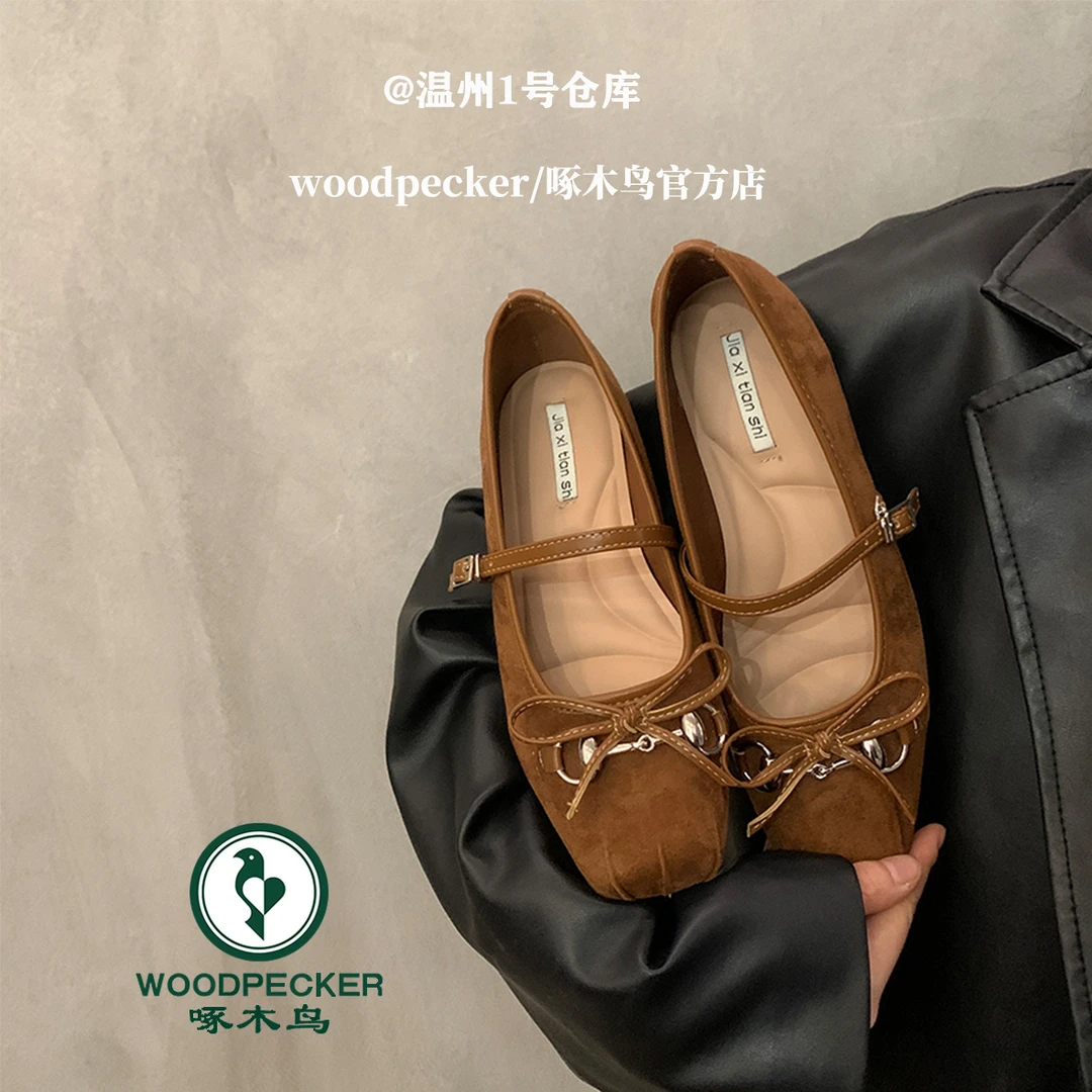 啄木鸟上班软底芭蕾鞋职业女鞋单鞋春秋复古通勤平底玛丽珍鞋软皮