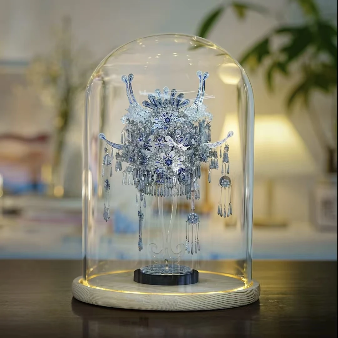 苗银冠饰专用玻璃罩子透明展示防尘发光槽灯底座DIY拼酷手办模型