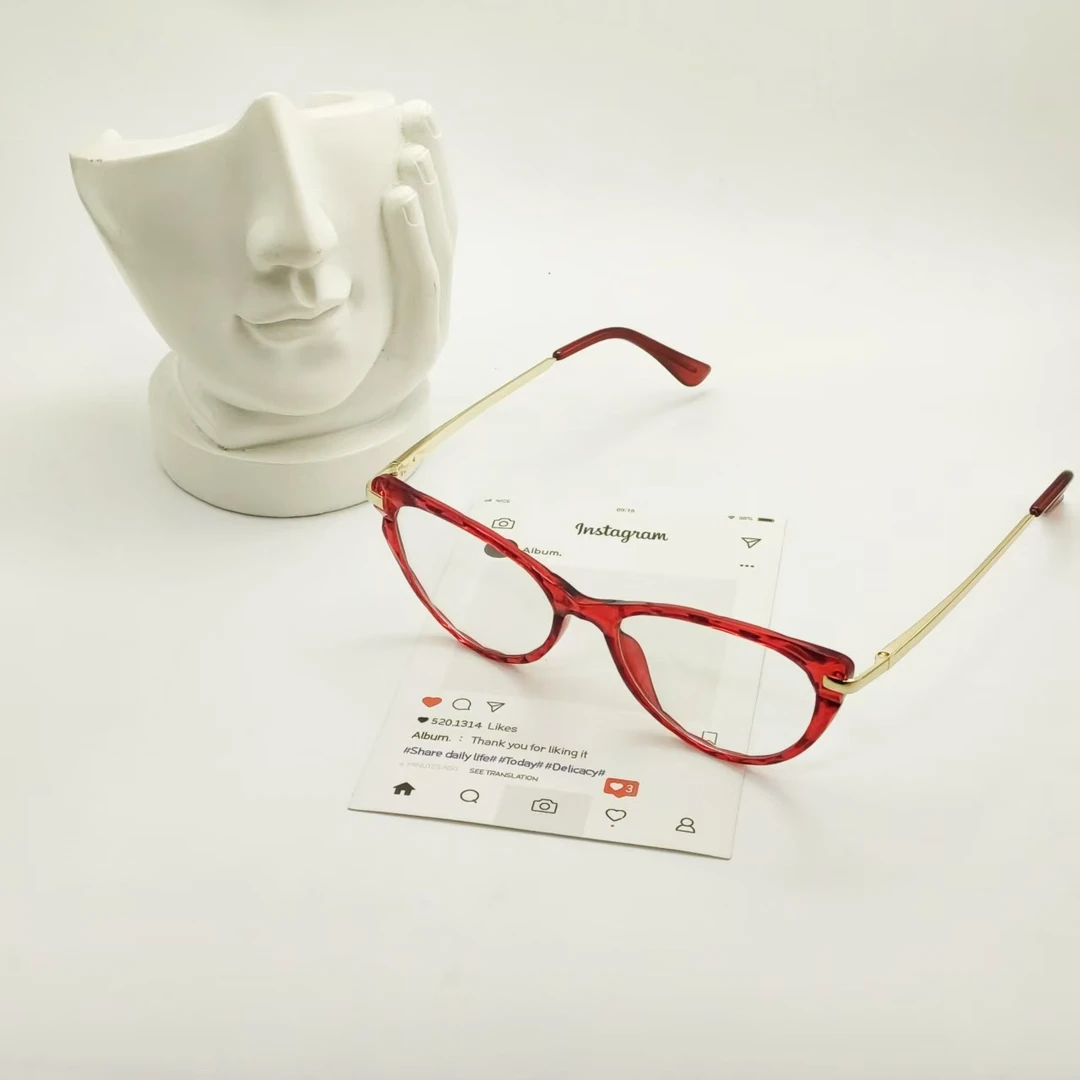 【5220】宝石红猫眼平光镜男女同款不挑脸型复古防蓝光镜可配度数