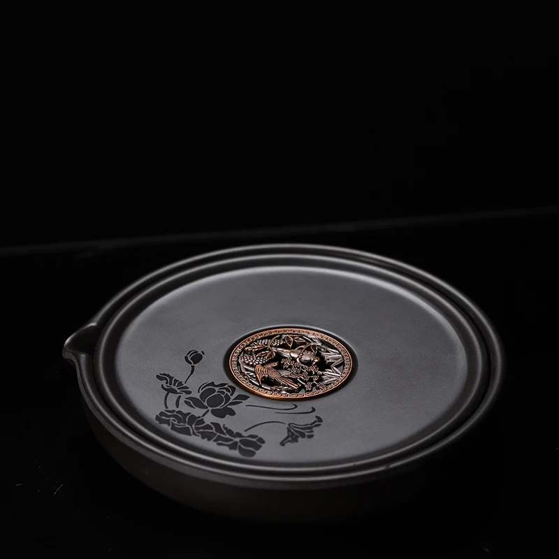 电镀木 茶道周边 喜上枝头铜纹干泡台 DC-029