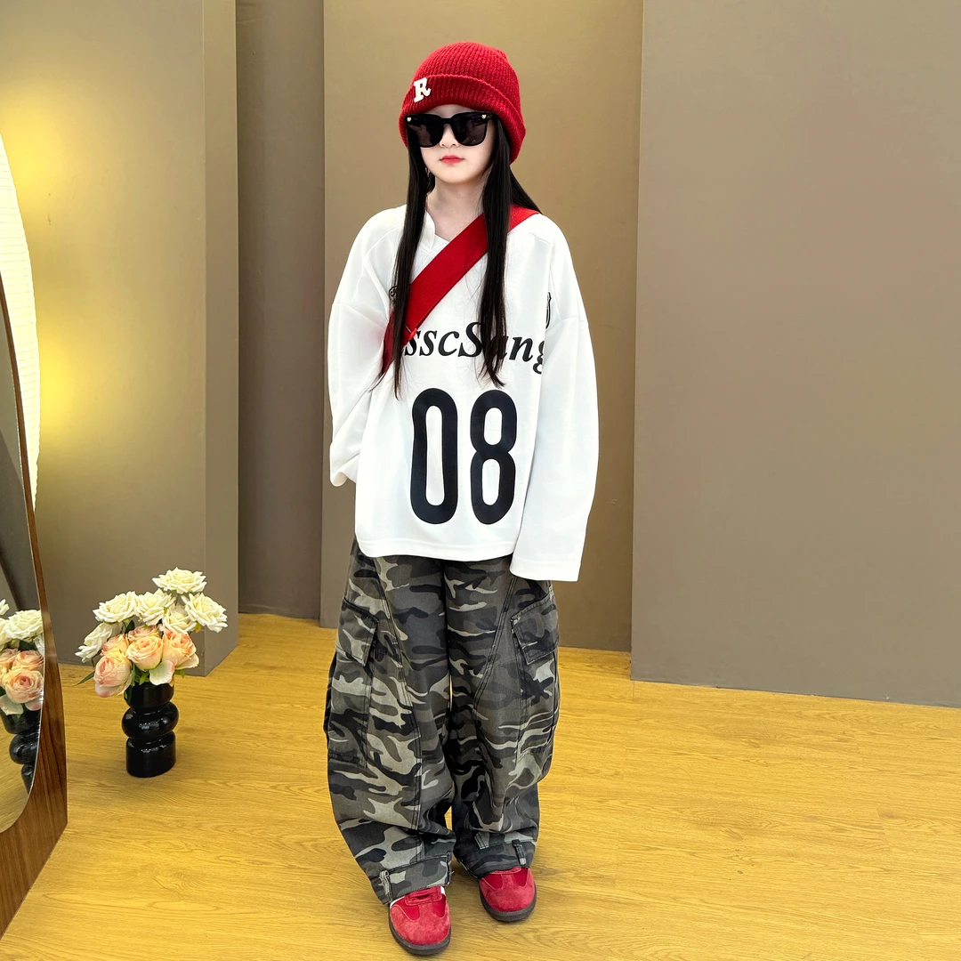 女童2025新款中大童韩式宽松穿搭休闲卫衣百搭迷彩阔腿裤两件套潮