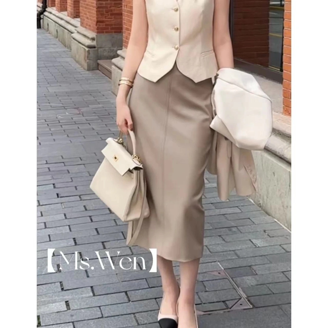 【Ms.Wen】皮裙~简约气质优雅显瘦大气包臀皮半裙W240704