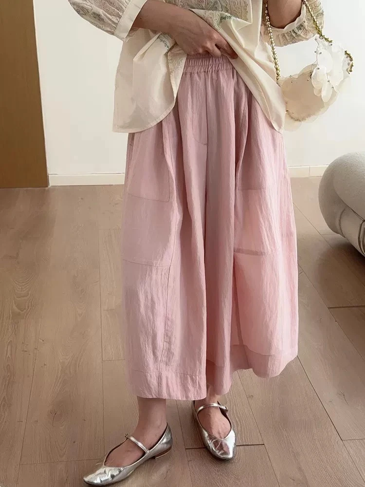 桑蚕丝+莫代尔+莱赛尔松紧腰多片式大裙摆裙裤女